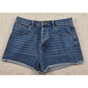 Forever 21 Women's Shorty Shorts Size 28 Stone Wash Denim 5 Pockets Roll Cuff